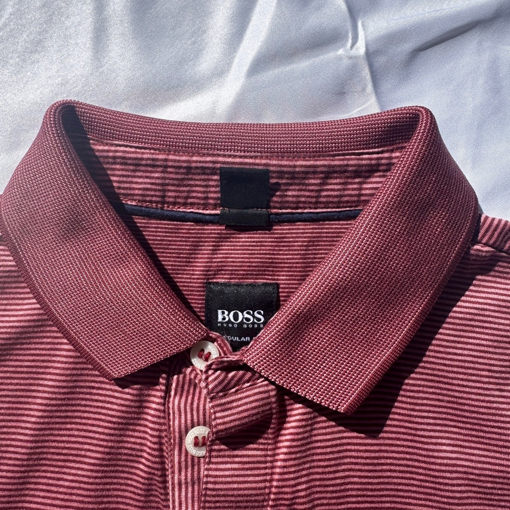 Boss Men's Maroon Striped Polo Shirt